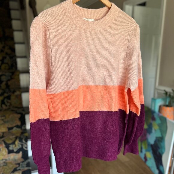 NWT Ava + Viv Puff Sleeve Super Soft Sweater Peach Burgundy Womens Plus Size 1X - Picture 8 of 8